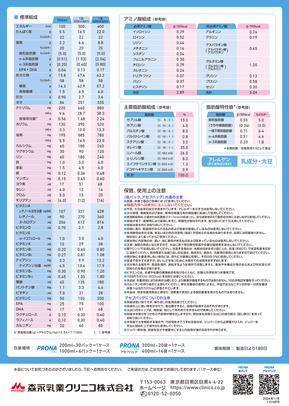 主要成分/栄養成分表